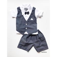 Baju Setelan Anak Lelaki Motif Polos Rompi dan Celana Classic Dengan Dasi Kupu-Kupu