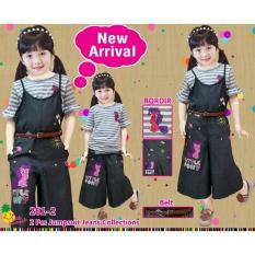 Baju Setelan Anak Perempuan Little Pineapple Pony Abu Overall Jeans