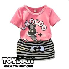 Baju Setelan Kaos Ann Baby ( Chocoo Crew Pink Suit)