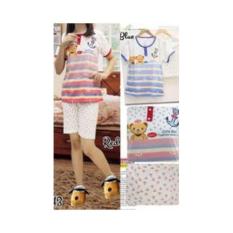 BAJU TIDUR CUTE BEAR- ATASAN TANGAN PENDEK + CELANA 3/4- BAHAN KAOS K
