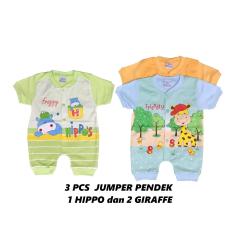 BAYIe - 3 PCS Baju Bayi model Jumper/Romper lengan Pendek motif lucu FINACO usia 6 - 12 bulan 100% katun/pakaian Jumsuit bayi