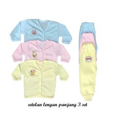 BAYIe - 3 SET Setelan Baju Bayi Lengan Panjang + Celana Panjang Warna LILY umur 0-6 bulan/celana santai/celana rumah/anak laki-laki/anak perempuan