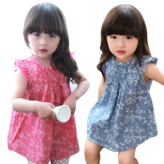 Gadis Cantik Summer Dress Cool Anak Bayi Gadis Floral Sleeveless Putri Gaun Rompi Kemeja Baju Kapas Blended Kostum-Intl
