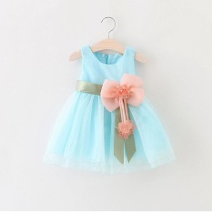 BeautyMaker Balita Bayi Gadis Musim Panas Pesta Pernikahan Princess Dress Biru Muda 100 CM-Intl