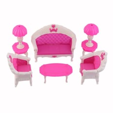 Befu 6Pcs Toys For Barbie Doll Sofa Chair Couch Desk Lamp Furniture Set Disassembled Pink & White - intl