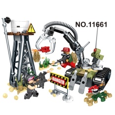 BB Mart 11661 157 Pcs Hitam Emas Seri Militer Blok Bangunan Batu Bata Mobil Lapis Baja Senjata dengan 2 Mini Action Figures Perang Mencerahkan Mainan untuk Anak-anak