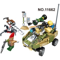 BB Mart 11662 189 Pcs Hitam Emas Seri Militer Blok Bangunan Batu Bata Mobil Lapis Baja Senjata dengan 2 Mini Action Figures Perang Mencerahkan Mainan untuk Anak-anak