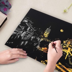 Kota Yang Terang Tema DIY Menggambar Gambar Lukisan Dinding Scratch Card, City Golden Night View Cat Seni Kertas Dekorasi Rumah Hadiah Kreatif Gaya:-Intl