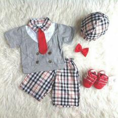 Burbery 5In1 Setelan Tuxedo Topi Baju Anak Cowok Resmi Baju Pesta Tuxedo Anak