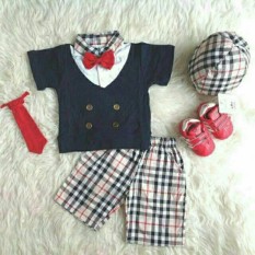 Burbery 5In1 Setelan Tuxedo Topi Baju Anak Cowok Resmi Baju Pesta Tuxedo Anak