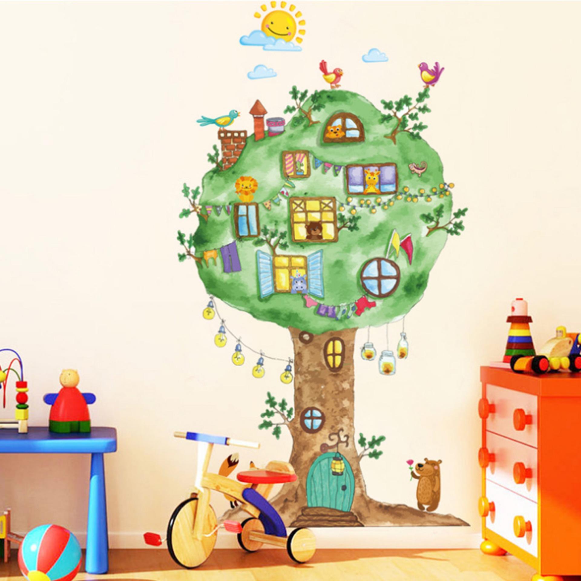 DISKON Kartun Pohon Besar Animals Kingdom Paradise Birds Lions Wall