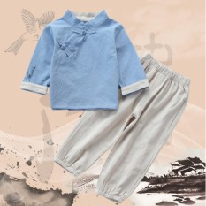 Anak Katun Suit 2017 China Wind Kids Retro Baju Bayi untuk Wanita Lengan Panjang Kostum Tahun Baru Boys Hanfu 2 PC Set-Intl