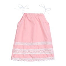 Anak Perempuan Berenda Bordir Gaun Putri Baju Pesta (90 Cm) (Pink)-Intl