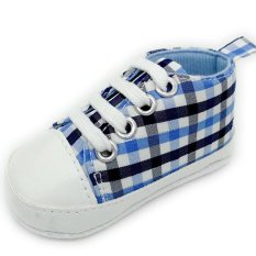 Cocotina Fashion Bayi Bayi Sepatu Kets Bayi Boy Girl Lembut Sole Crib Sepatu (Biru & Cek Hitam)-Intl