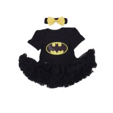 Cocotina Kirain Orok Bayi Perempuan Batman Cetak Baju Monyet Baju Senam Gaun + Hiasan Kepala Peraga Alat Foto Pakaian- Hitam