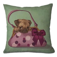 CS 18 Square Katun Linen Dekorasi Cushion Cover Sofa Mobil Chairthrowpillow Cover Cute Dog Di Bag-Intl