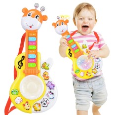 Lucu Fawn Musik Gitar Elektronik Organ dengan Drum Mainan Mainan Pendidikan Awal untuk Anak Laki-laki dan Perempuan Keberuntungan-G- internasional