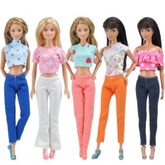Doll Clothes 5 Sets of T-shirt and Pants Fashion Daily Wear for Barbie Dolls by LuckyG - intl