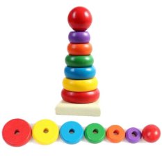 Eigia Mainan Edukasi Edukatif Balok Kayu Donat Tower Pelangi Warna Warni - Multicolor