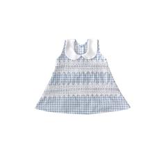 Elfs Shop - Dress Anak Perempuan Motif Kotak Katun Paris I966 Biru Muda