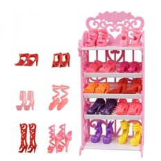 Farand Doll Shoes Rack House Furniture Accessory + 16 Pairs Shoes for Barbie Doll Playset Fashionista - intl