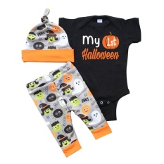 Fashion 3 Pcs Baby Christmas Romper Saya 1st Halloween Bodysuit dan Celana Set-Intl