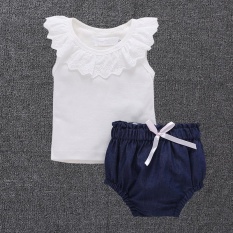 Fashion Bayi Pakaian Set Summer Baju Kapas Murni + Shorts Bawah 2 Pcs Pakaian Sunsuit Tracksuit-Putih -Intl