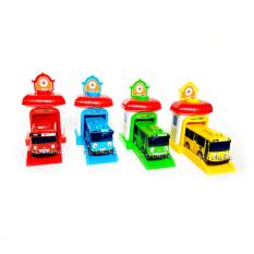Fio Online - Tayo The Little Bus 1 set 4 pcs Pull back - Play Set Mainan Anak Mobil Bis Karakter Tayo Rogi Lani Gani - Plus Garage - Besar