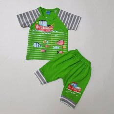 Freeshop Baju Anak Setelan Fish Salur Green Set F1055 - 1 Set