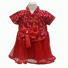 Freeshop Hokky Girl - Dress Anak Perempuan Baju Imlek Choengsam Chinese New Year Kipas F1010 - Red