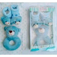 Freeshop Gelang Rattle & Kaos Kaki Bear 2in1 Mainan Edukasi Bayi - Biru