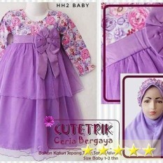 Gamis Bayi Cutetrik Tile Flower Violet Baju Bayi Muslim Set Jilbab Cutetrik