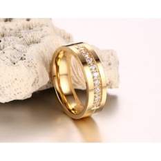 Gosport Trendi Cincin Kawin Cincin untuk Cinta Emas Disepuh CZ Zirkonia Baja Anti Karat Cincin US8-Intl