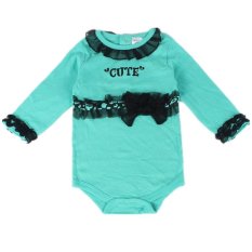 H106 Bayi Perempuan Lucu Jumpsuit dengan Hitam Pintasan Berenda Bayi Lengan Panjang Baju Anak Berenda Singlet Warna Biru Muda
