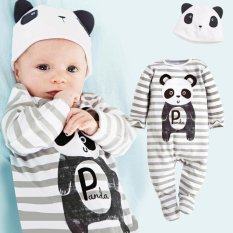 H116 Lucu Anak Bayi Perempuan Lelaki Hewan Baju Monyet Kartun Lengan Panjang Panda Topi Jumpsuit Topi Lengan Panjang