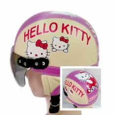Helm Anak Broco Chip Retro Raca Riben Lucu Usia 1 sampai 5 tahun Motif Hello Kitty - Cream/Ungu
