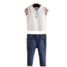 Import Setelan Kaos Celana Jeans Anak Perempuan - Putih