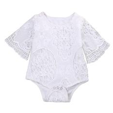 Bayi Bayi Gadis Renda Baju Monyet Floral Jumpsuit Bodysuit ONE-pieces Outfits (Putih)