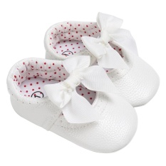 Sepatu Bayi Perempuan Lembut Bertapak Datar Ikatan Simpul PU Putri Sepatu Prewalker (Putih) -13 Cm-Intl