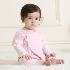 Jahitan Katun Lengan Panjang Palsu Dua Celana Ketat Baju Monyet Bayi