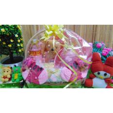kembarshop - paket kado bayi baby gift – kado lahiran - parcel bayi - parsel kado bayi - keranjang tangkai feeding set tempat makan bayi perempuan GIRL pink komplit