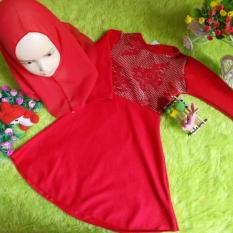 kembarshop - Set Gamis Bayi Wafel 1-2 th Eksklusif Merah Brocade Plus Khimar