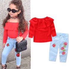 Anak Bayi Gadis T-Shirt Tops Blus + Celana Jeans Denim Pakaian Pakaian Set-Intl