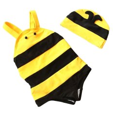 Anak Bayi Perempuan Lucu Bee-Gaya One Piece Baju Renang Pakaian Renang Renang dengan Topi Renang untuk 1-2 Tahun Ukuran M-Intl