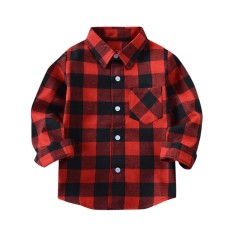 Kids Boys Gadis Long Sleeve Kapas T Shirt Cek Tops Blus Pakaian Pakaian-Internasional