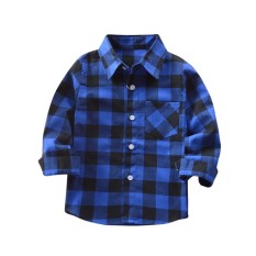 Kids Boys Gadis Long Sleeve Kapas T Shirt Cek Tops Blus Pakaian Pakaian-Internasional