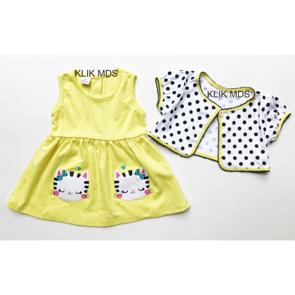 Klik Mds Baju Anak Bayi Perempuan Dress Dengan Kardigan Motif Twins Kitty