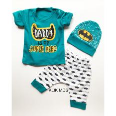 Klik Mds Baju Anak Bayi Setelan Atasan dan Celana Motif Karakter Daddy is My Super Hero Free Topi