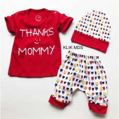 Klik Mds Baju Anak Setelan Atasan dan Celana Free Topi Motif Karakter Thank's Mommy