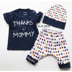 Klik Mds Baju Anak Setelan Atasan dan Celana Free Topi Motif Karakter Thank's Mommy